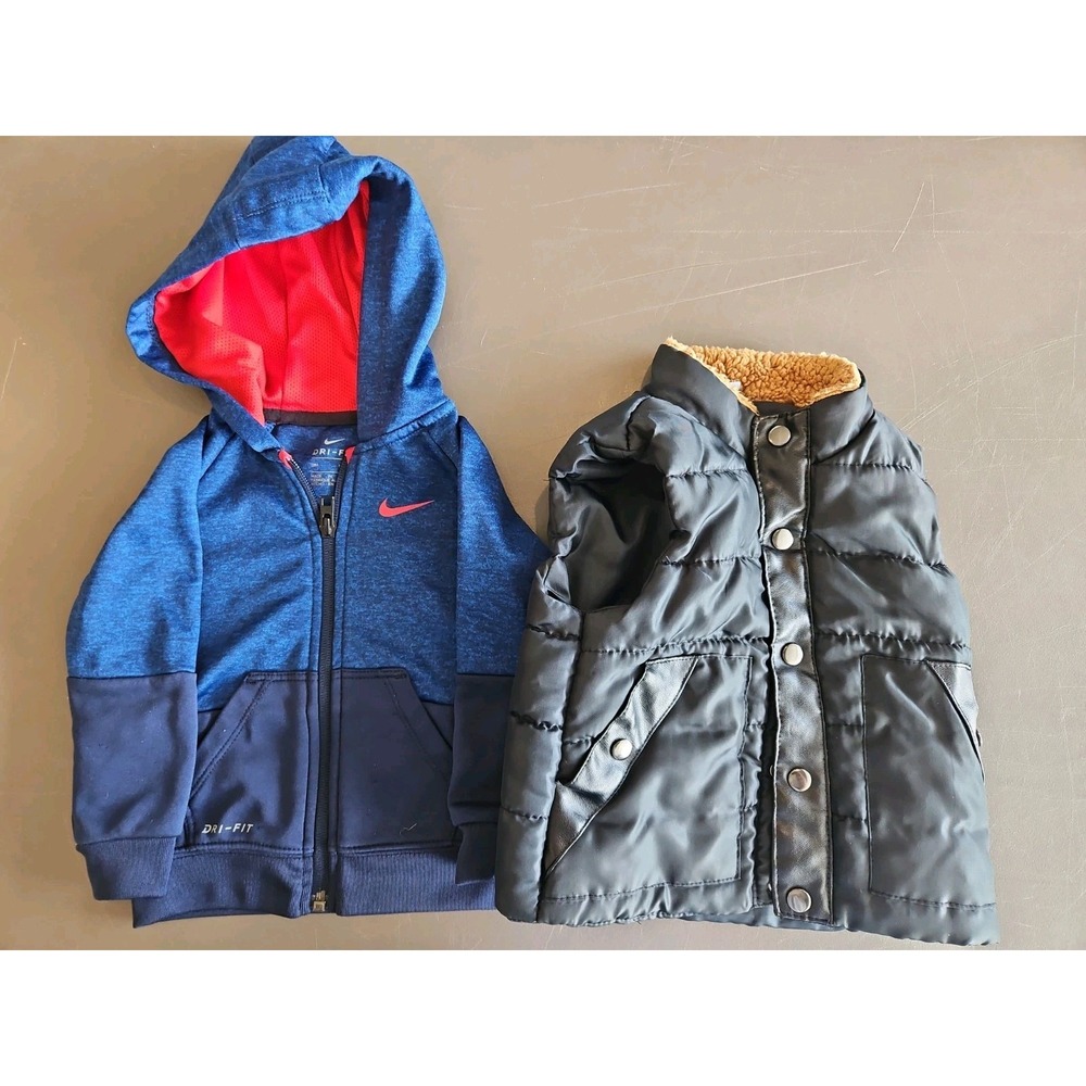 Nike Little Lad Hoodie Puffer Vest Boys 18M Blue Excellent Lot of 2